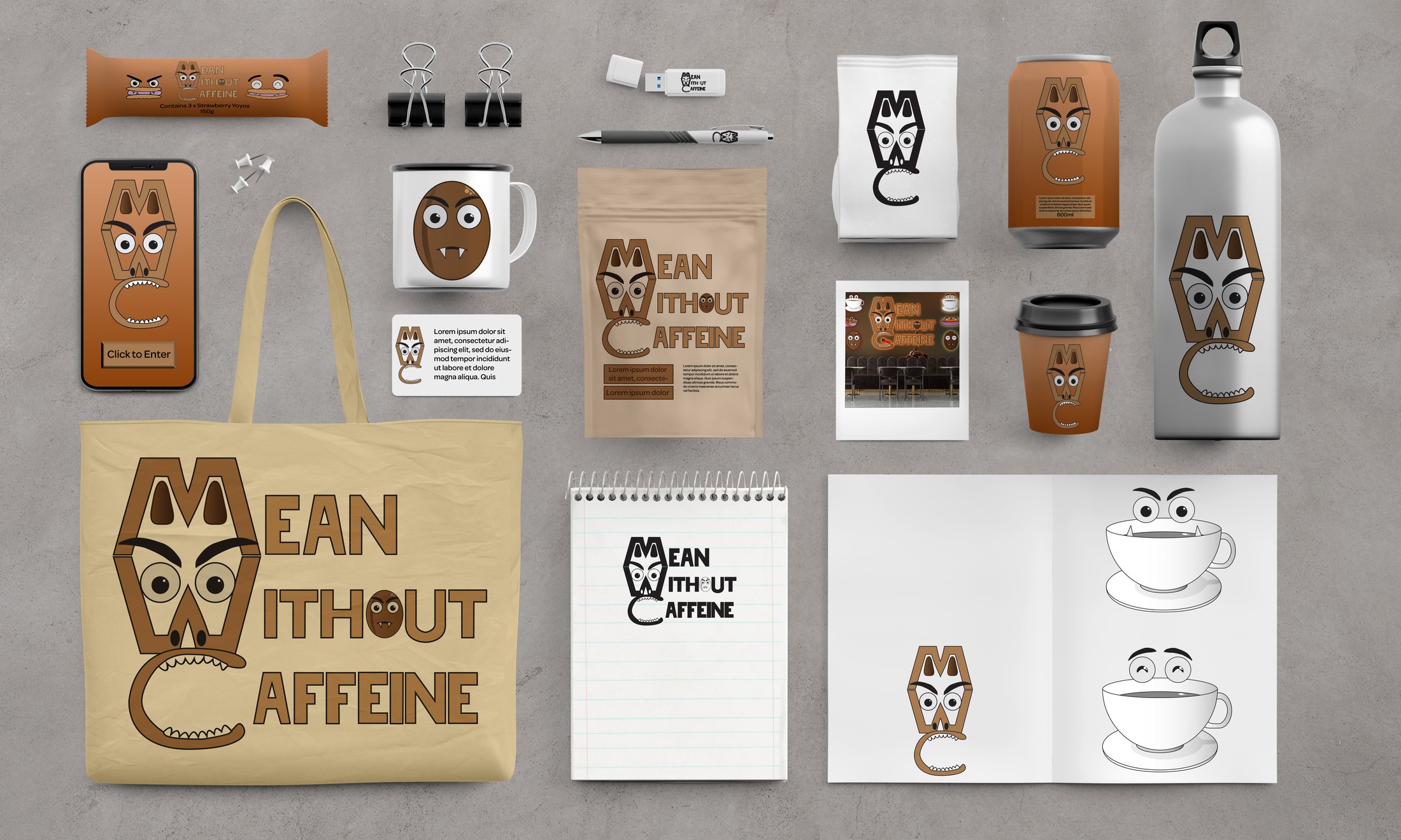Mean Without Caffeine identity applied across coffee-lounge items